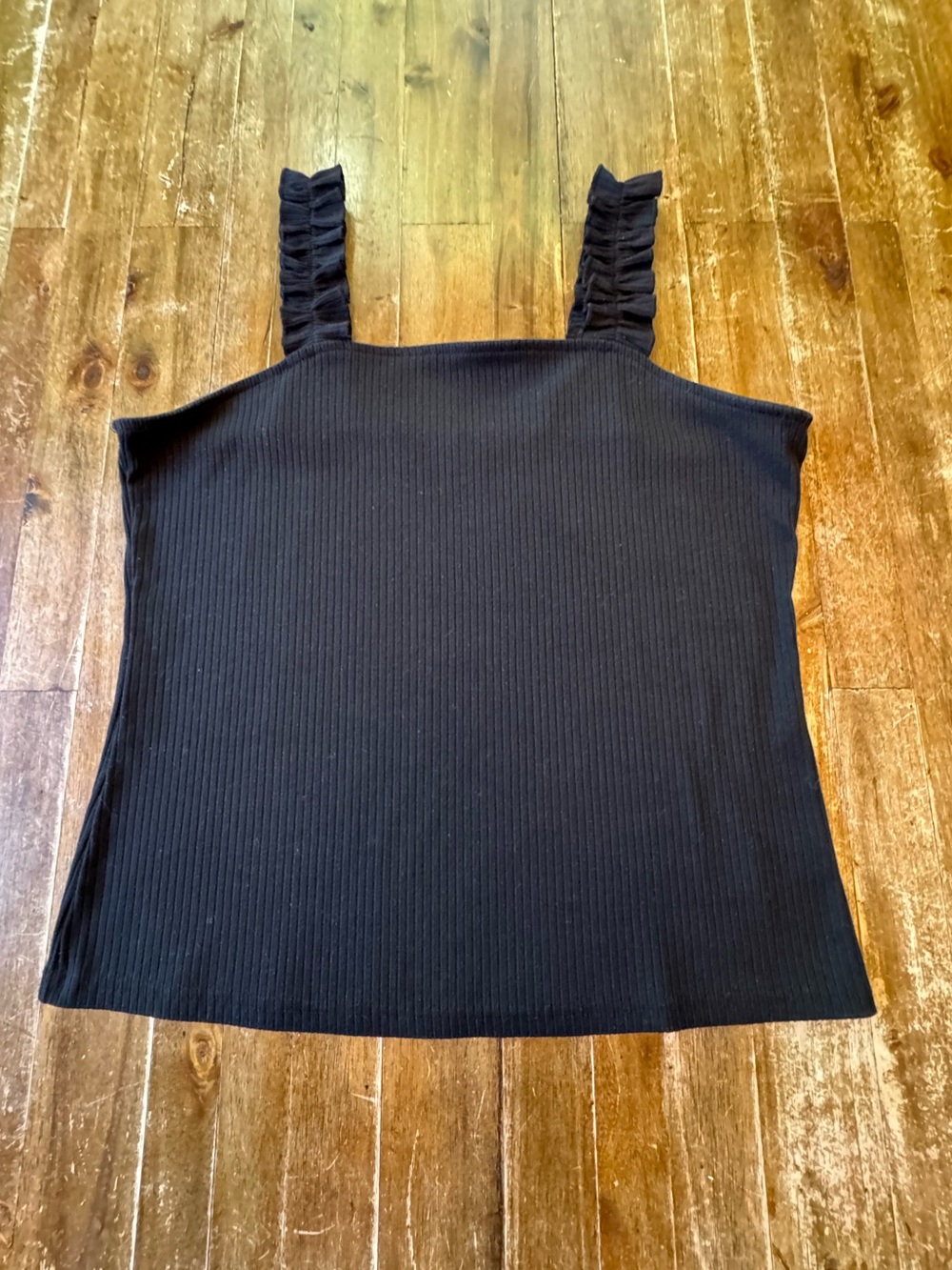 bohme Brand Square Neck Ruffle Strap Ribbed Knit Black Tank Top Sz. XL - Picture 3 of 6